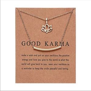 🎉 New Good Karma Lotus and Bar Necklace & Card